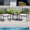 3-Piece Outdoor Bistro Set with Black PE Rattan Chairs and Off-White Cushions Include Glass Table